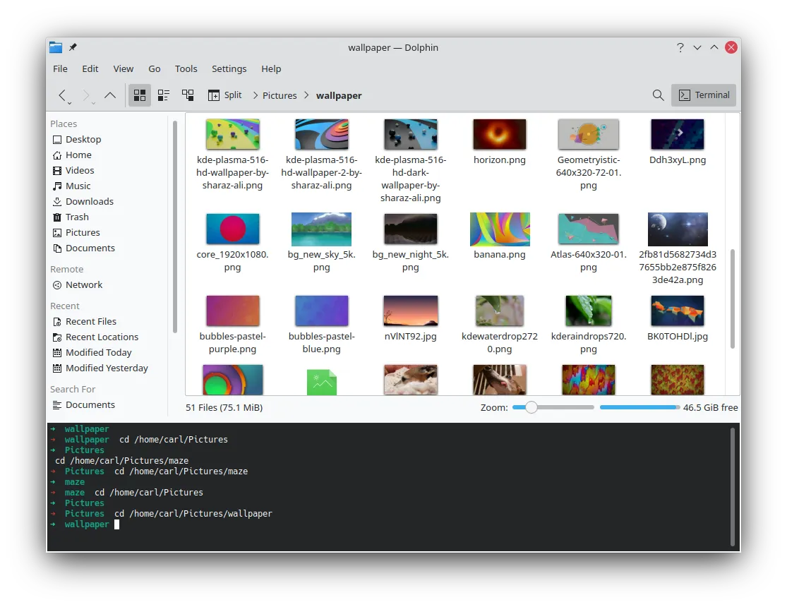 Dolphin File Manager interface on Linux