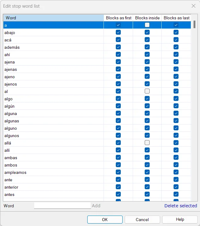 Stop Words Settings in memoQ