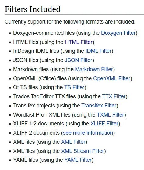 List of Included Filters