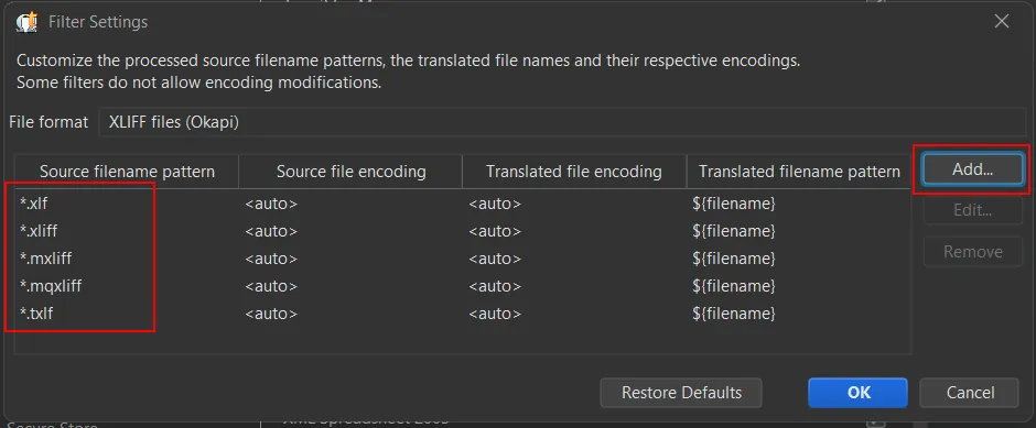 Filename Patterns Dialog