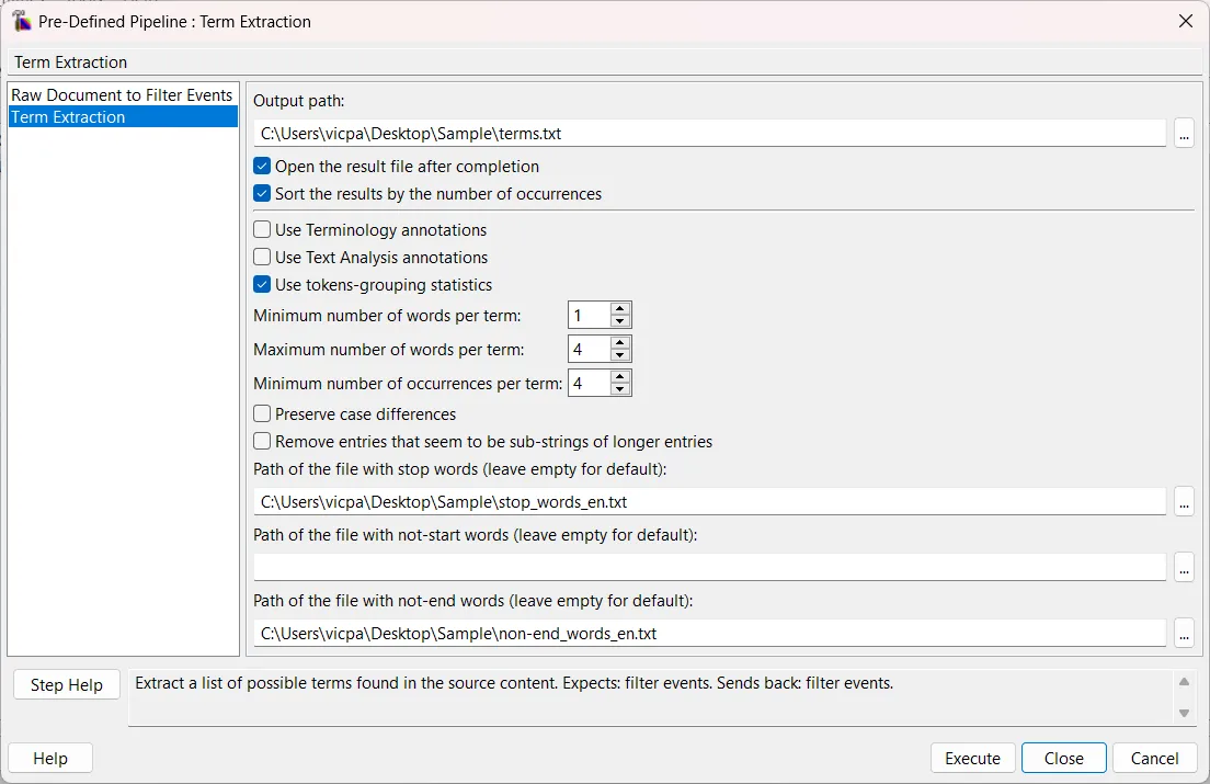 Term Extraction Settings